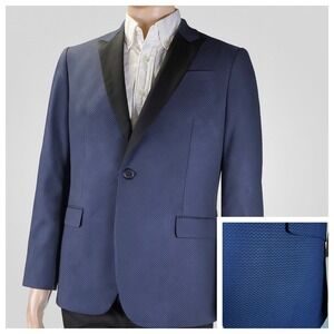 J Ferrar Tuxedo Jacket Mens 40 Reg Blue Slim Fit Satan Lapel One Button Formal
